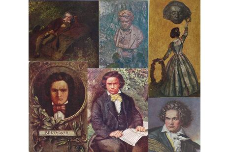 Zu sehen ist eine Collage aus sechs gemalten Bildern von Personen.