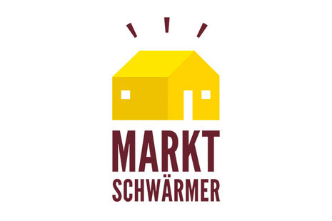 Logo mit gelbem Haus und Schriftzug Marktschwärmer