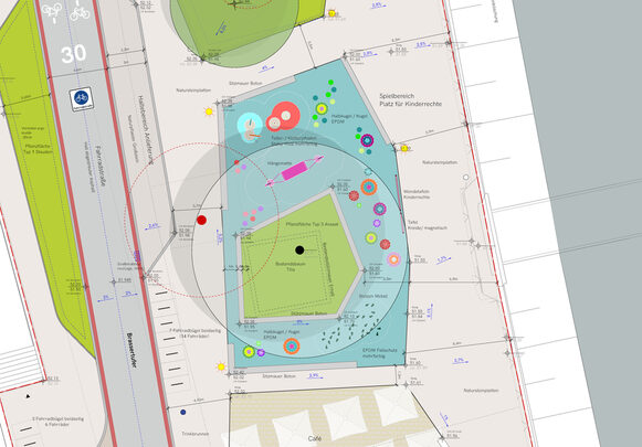 Der Detailausschnitt zeigt den geplanten Spielbereich "Platz für Kinderrechte".