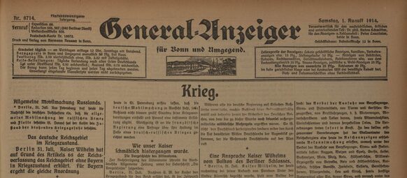 Titelseite „General-Anzeiger“ vom 1. August 1914