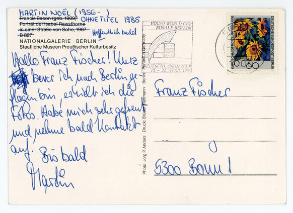 Rückseite der Postkarte mit Nachricht an Franz Fischer