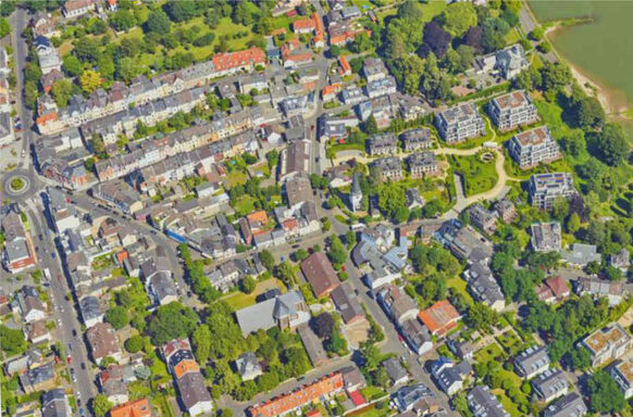 Luftbild des historischen Ortskerns Rüngsdorf