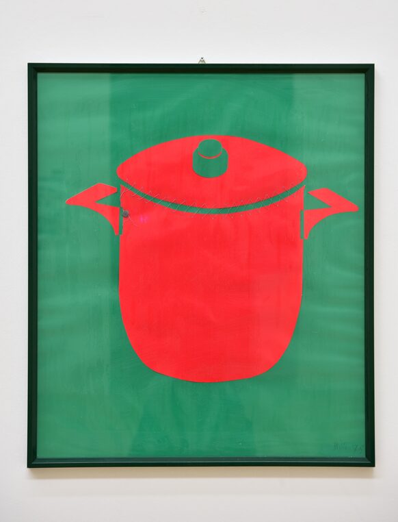 Collage eines Kochtopfes in Grün und Rot