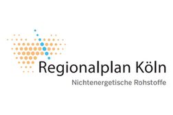 Das Logo zeigt gelbe und blaue Punkte sowie den Schriftzug Regionalplan Köln Nichtenergetische Rohstoffe