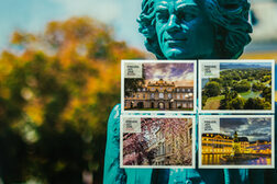 Bonn-Postkarten mit der grünen Beethovenskulptur