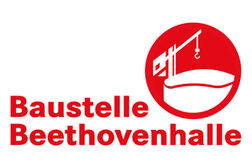 Das Logo zeigt einen Kran über der Beethovenhalle und den Schriftzug Baustelle Beethovenhalle
