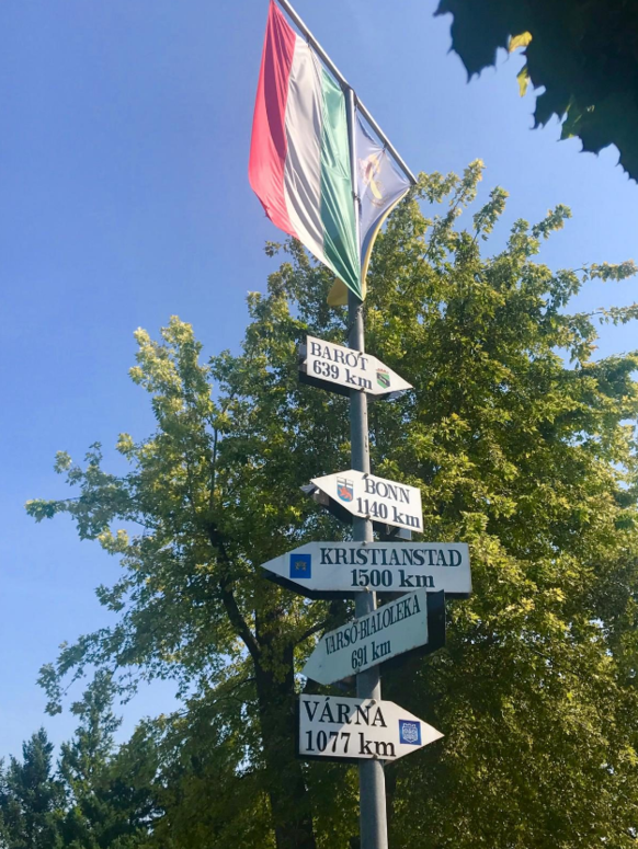 Ungarische Flagge und Wegweiser Schilder