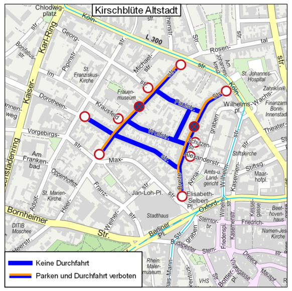 Karte zur Parksituation in der Altstadt während der Kirschblüte.