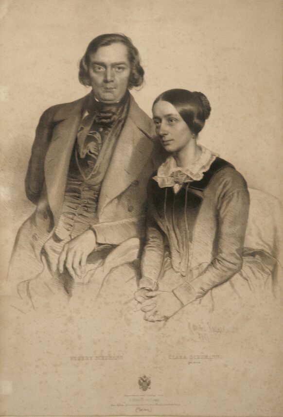 Die historische Lithografie zeigt das Ehepaar Robert und Clara Schumann