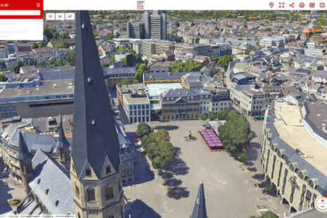 Der Ausschnitt aus dem 3DModell zeigt den Münsterplatz von oben