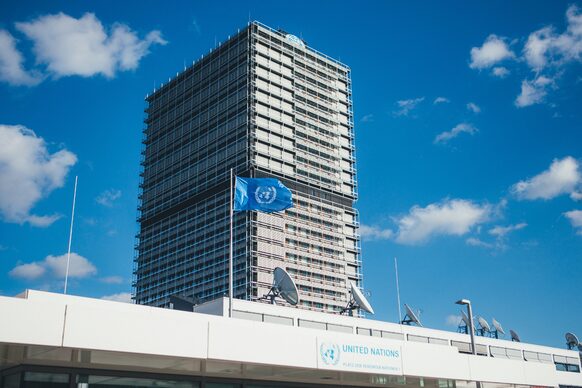Das frühere Abgeordnetenhochhaus Langer Eugen ist nun UN Tower