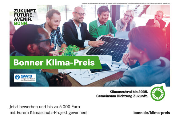 Das Bild zeigt ein Plakat zum Klima-Preis, das im Bonner Stadtgebiet auf den Preis aufmerksam macht.