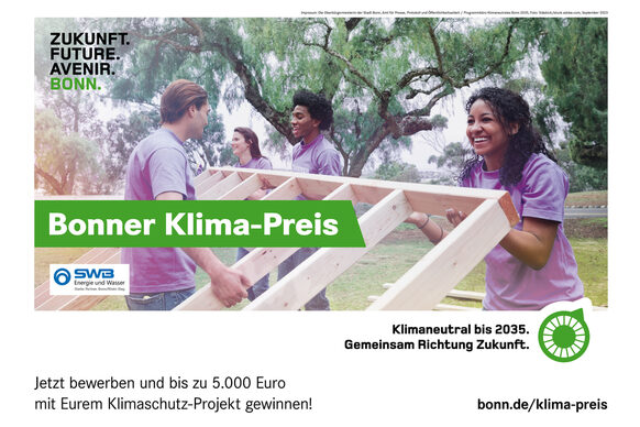 Das Bild zeigt ein Plakat zum Klima-Preis, das im Bonner Stadtgebiet auf den Preis aufmerksam macht.
