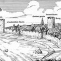 Rekonstruierte mittelalterliche Ansicht der Stadt Rheinbach, Zeichnung von Franz Josef Feuser