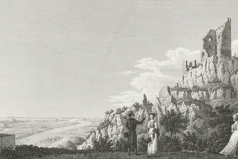 Blick von der Plattform des Drachenfels nach Bonn und auf die Rheinlandschaft, um 1820