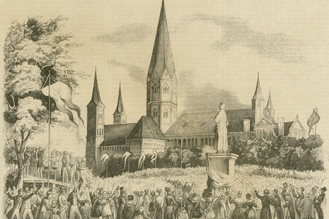 Die Festgemeinde bei der Enthüllung des Beethoven-Denkmals auf dem Münsterplatz am 12. August 1845