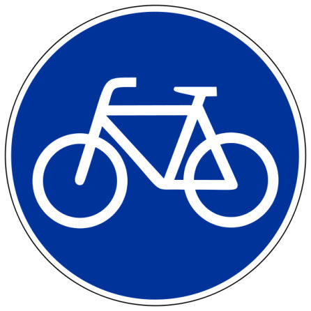 Das Bild zeigt ein rundes Verkehrsschild mit weißem Fahrrad auf blauem Grund.