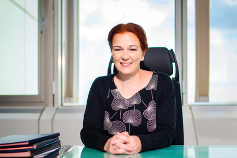Mayor Katja Dörner sits at her desk
