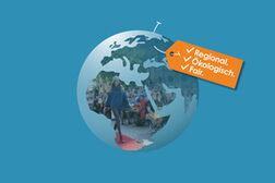 Globus mit Schriftzug „Regional. Ökologisch. Fair.“