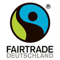 Logo mit Yin Yang-Motiv in den Farben grün, schwarz und blau und Schriftzug Fairtrade Deutschland