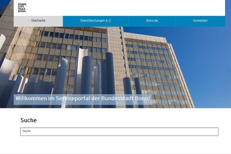 Screenshot der Startseite des Serviceportals der Bundesstadt Bonn