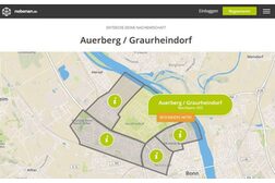 Screenshot der Seite nebenan.de zeigt das Gebiet des Quartiersmanagements Auerberg