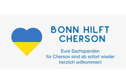 Das Bild zeigt in blau-gelbes Herz und den Schriftzug Bonn hilft Cherson.
