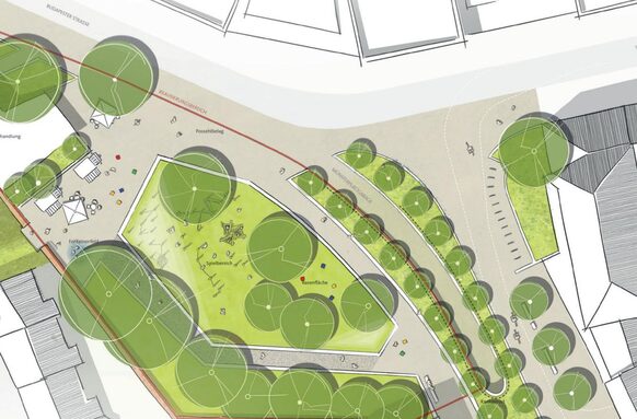 Skizze der Vorentwurfsplanung für die Grünfläche an der Budapester Straße