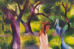 August Macke, Mädchen mit blauen Vögeln, 1914, Öl auf Leinwand, 60 x 82,3 cm, DLG aus Privatbesitz