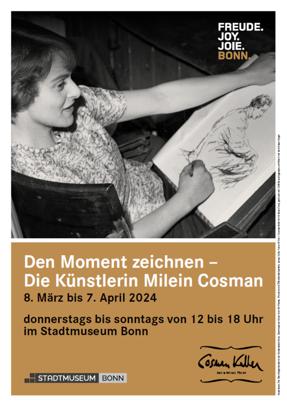 Plakat zur Ausstellung "Den Moment zeichnen - Die Künstlerin Milein Cosman"