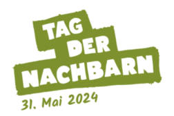 Das Bild zeigt das Logo zum Tag der Nachbarn in weißer Schrift auf grünem Grund.