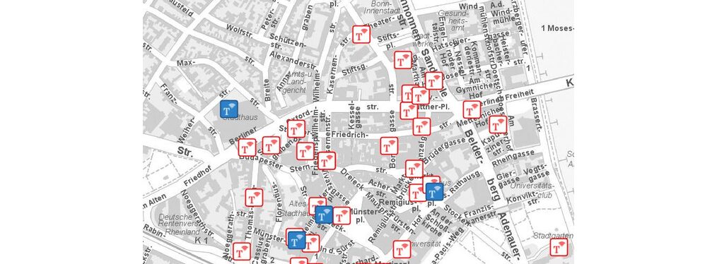 Stadtplan mit Übersicht der Hotspots in Bonn
