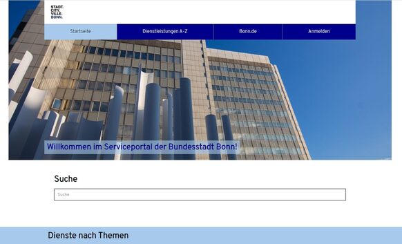 Screenshot vom Serviceportal für Onlinedienstleistungen