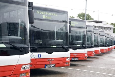 Busse der Stadtwerke Bonn im Depot