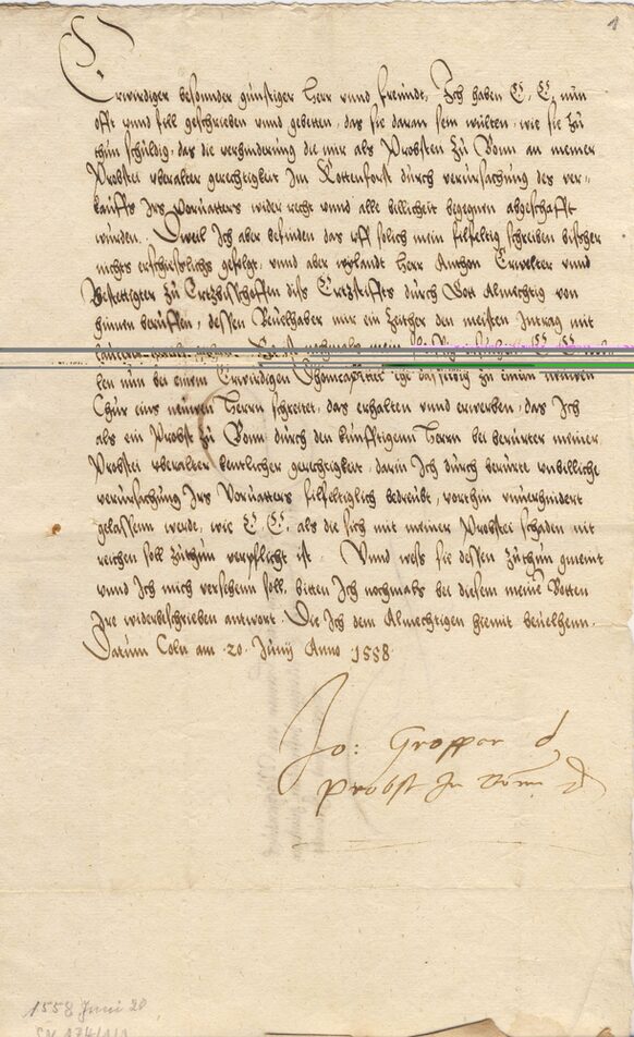 Brief Groppers aus dem Jahr 1558