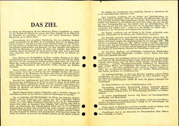 Druckschrift „Bühnen der Stadt Bonn. Schauspielschule“, Seite 2-3, N41/1055