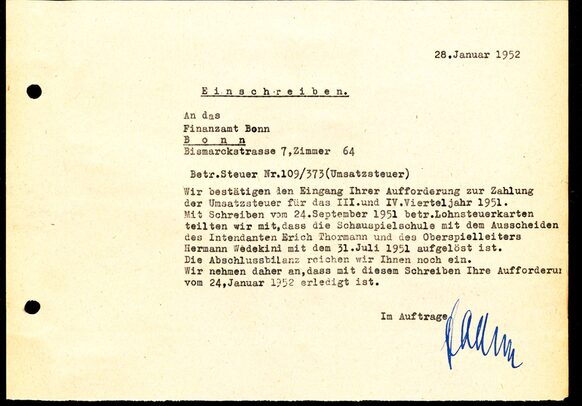 Einschreiben an das Finanzamt Bonn vom 28. Januar 1952, N41/1054