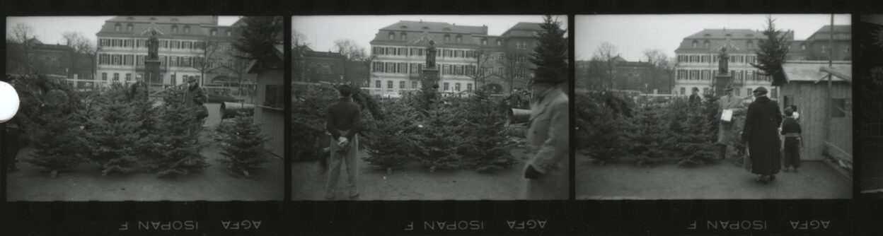 Weihnachtsbaumverkauf auf dem Münsterplatz zwischen 1965 und 1975 (Georg Munker, DC17_4180)