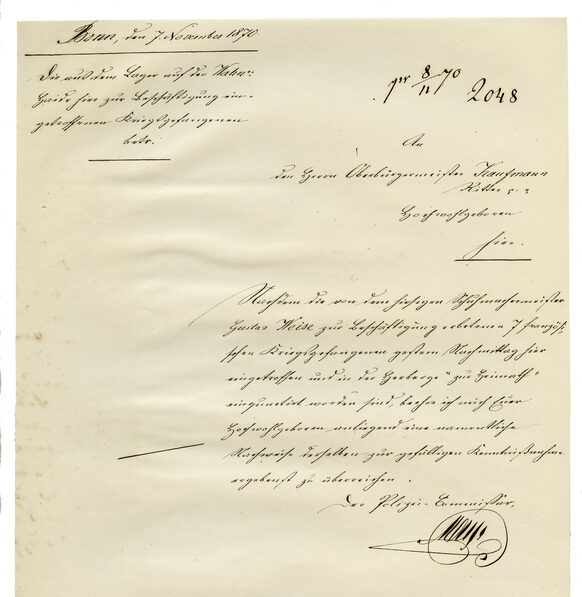 Das Schreiben des Bonner Polizeichefs, 7. November 1870