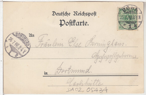 Adressfeld der historischen Postkarte von 1898 an Fräulein Else Berminghaus