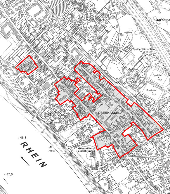 Plan der vorläufigen Abgrenzung des Ortskerns von Oberkassel