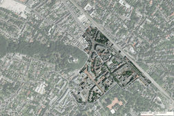Luftbild mit dem Geltungsbereich der Gestaltungs- und Werbesatzung Stadtbezirkszentrum Bad Godesberg