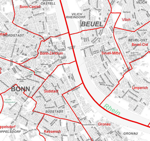 Thematische Karte „Stadtbezirke und Ortsteile“