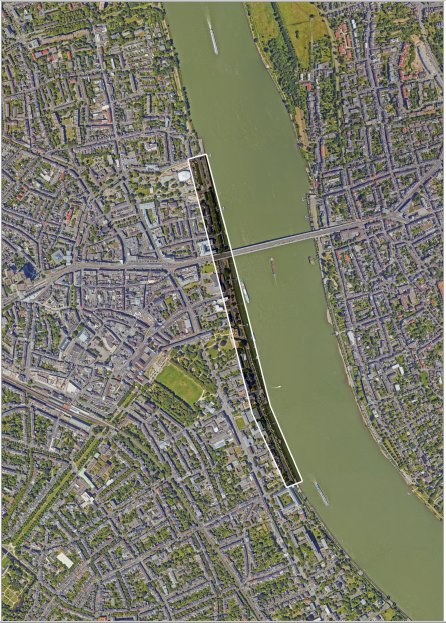 Luftbild der Rheinuferpromenade
