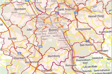 Übersichtskarte der Region Bonn und Umgebung