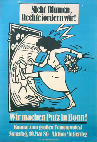 Plakat des Aufrufs zum Frauenprotest am Muttertag 10. Mai 1986 in Bonn