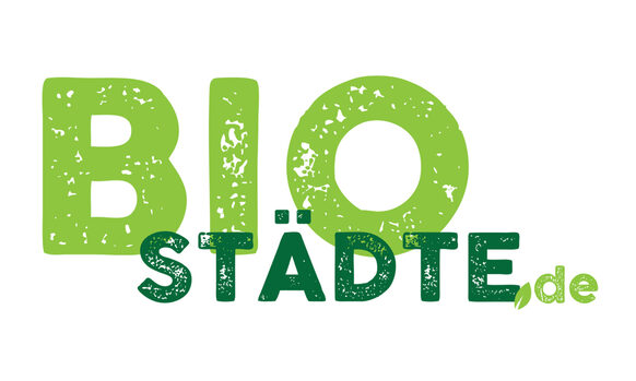 Logo mit grünem Schriftzug „Biostädte.de“