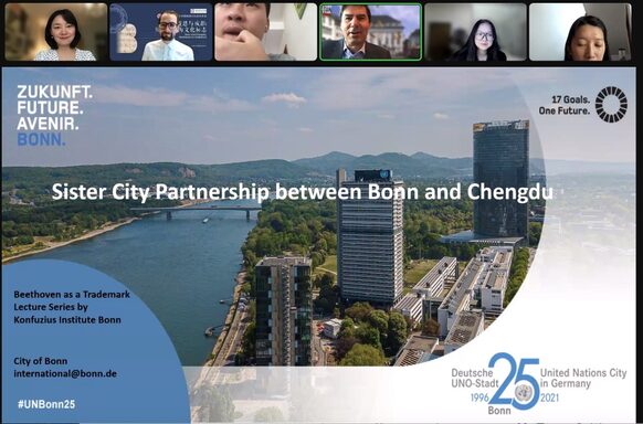 Screenshot des Online-Meetings zwischen Bonn und Chengdu