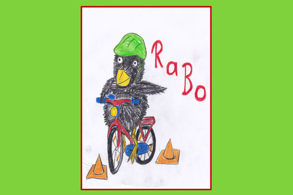 RABO Logo mit einem Raben auf einem Fahrrad