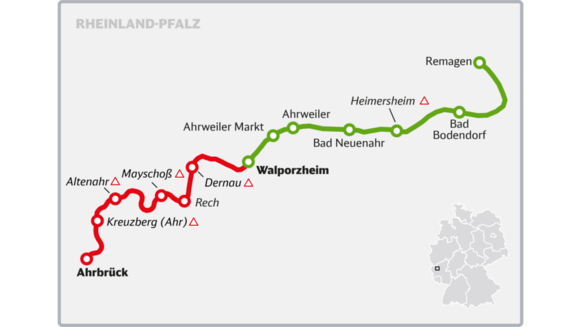 Das Bild zeigt eine Grafik mit der neuen Ahrtalbahn-Strecke und den Haltepunkten.